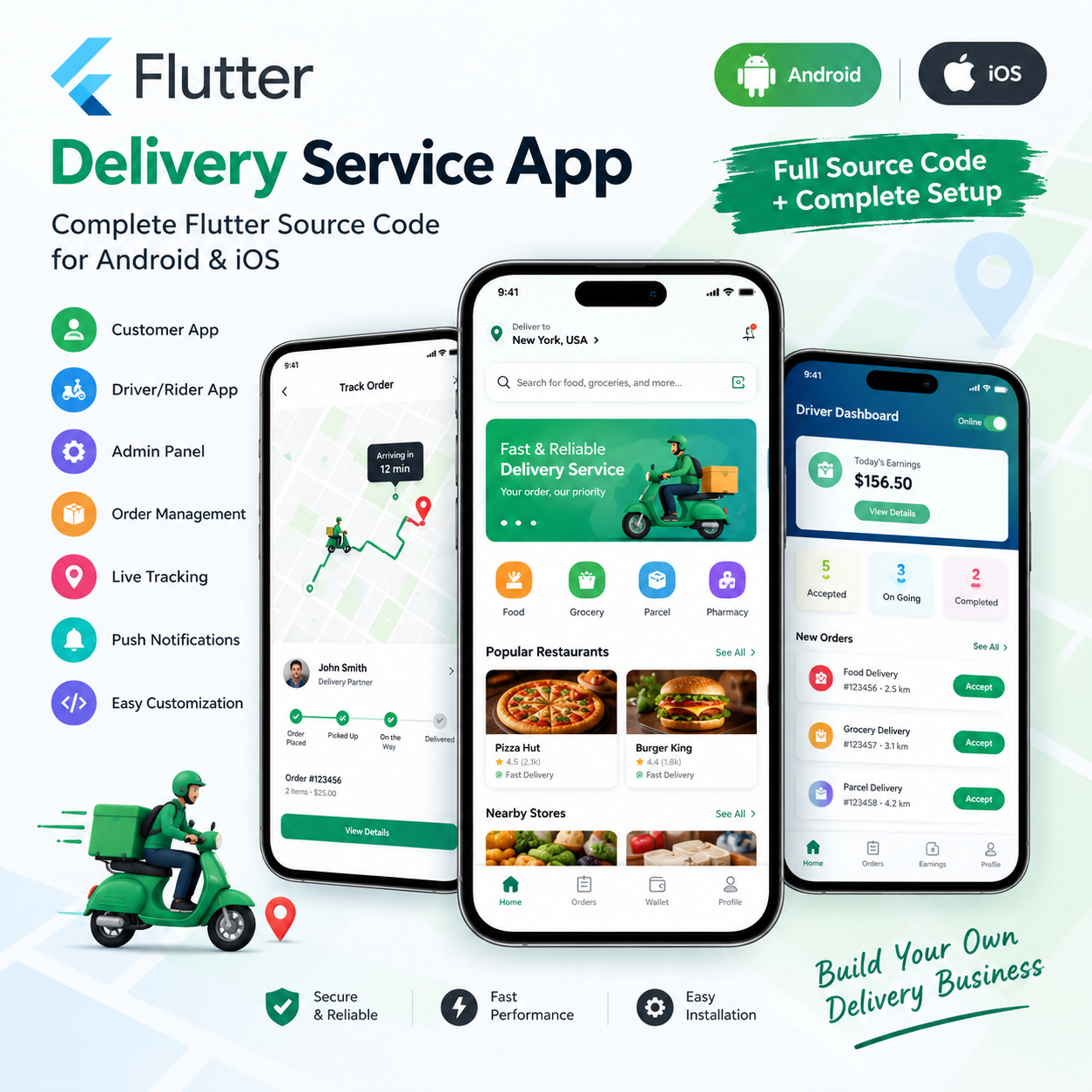 Delivery Service App Flutter – Android & iOS Full Source Code